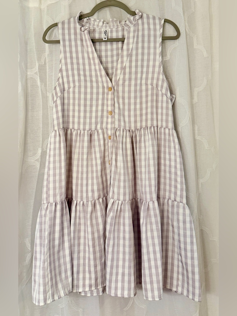 ePretty Gray White Gingham Tiered Mini Dress Size M